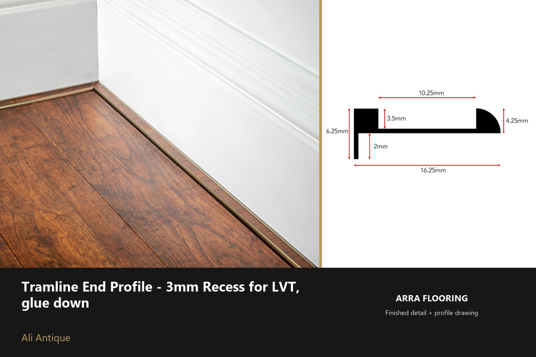 Tramline End Profile – 3mm Recess for LVT, Glue Down