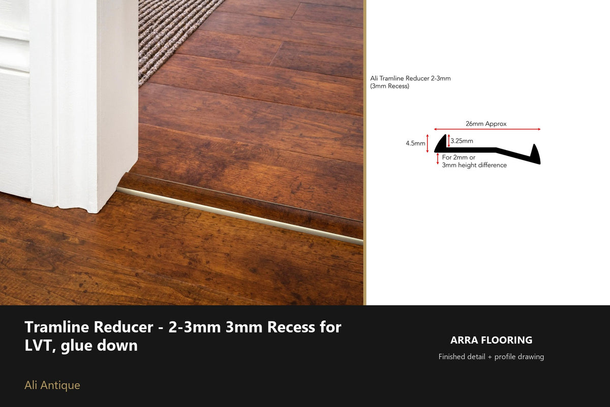 Stair Rods UK Tramline Reducer - 2-3mm 3mm Recess for LVT, glue down — 180cm — Ali Antique