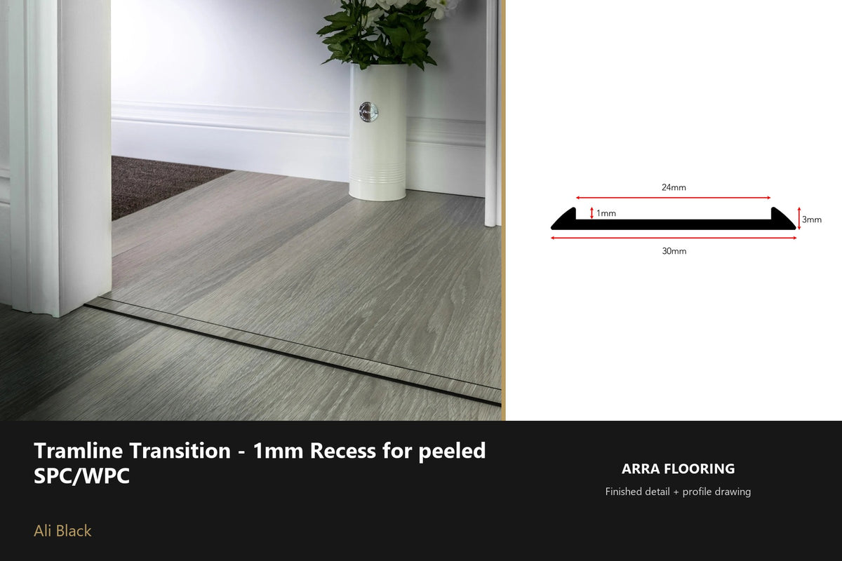 Stair Rods UK Tramline Transition - 1mm Recess for peeled SPC/WPC — 180cm — Ali Black