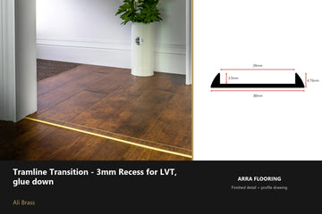 Stair Rods UK Tramline Transition - 3mm Recess for LVT, glue down — 180cm — Ali Brass