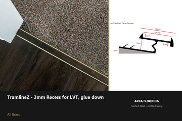 Ali TramlineZ — 3mm Recess for LVT — Ali Brass finish — profile and section detail