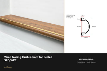 Ali Wrap Nosing Flush — 6.5mm SPC/WPC — Ali Brass finish — profile and section detail