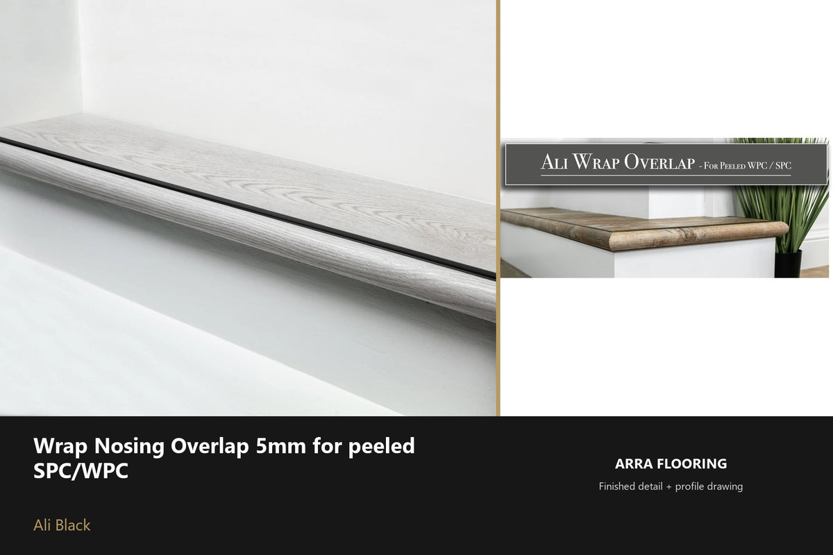 Ali Wrap Nosing Overlap — 5mm SPC/WPC — Ali Black finish — profile and section detail